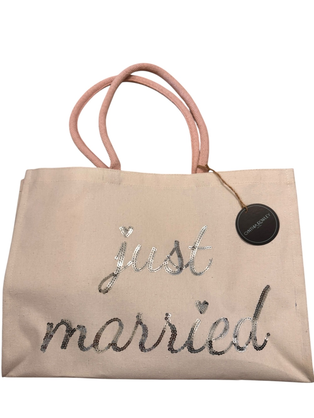 Pink Canvas Tote Bag with Sequin 'Lucky' Script - Unbranded